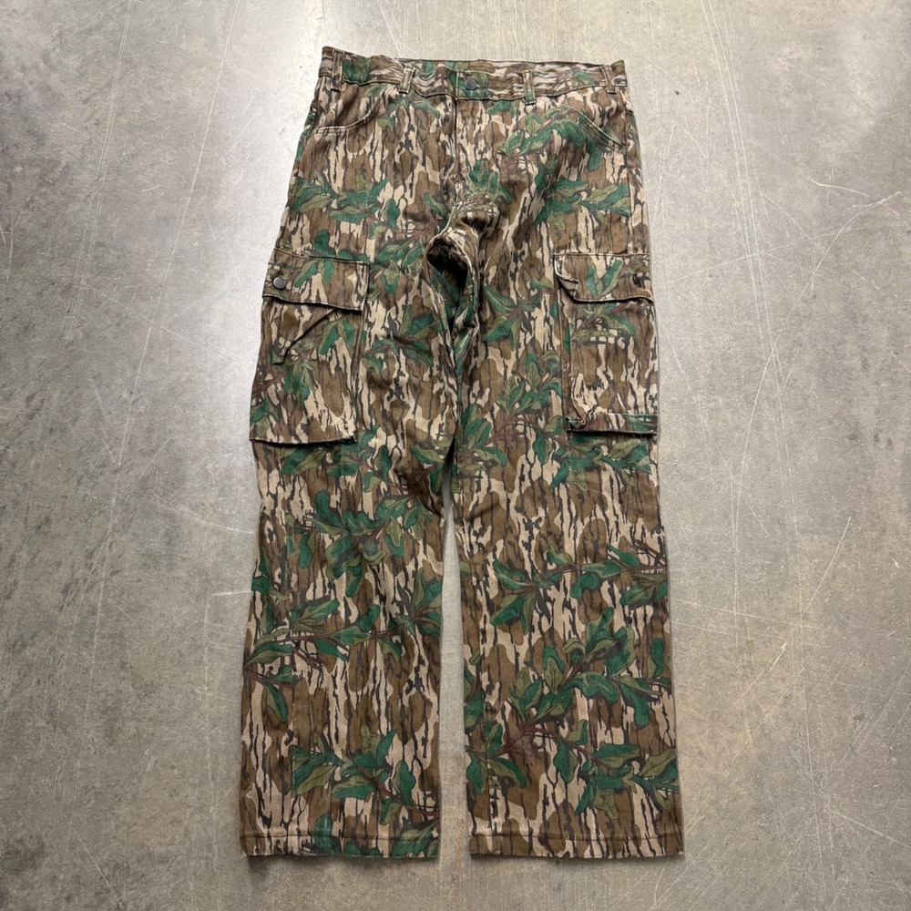 Vintage Mossy Oak Greenleaf Camo Cargo Pants Talon Zipper 38x32 Mens